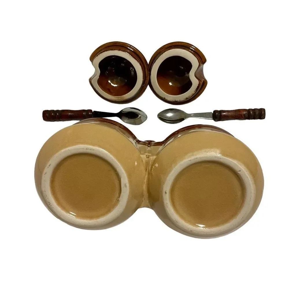Vintage Double Condiment Jars with Lids and Spoons